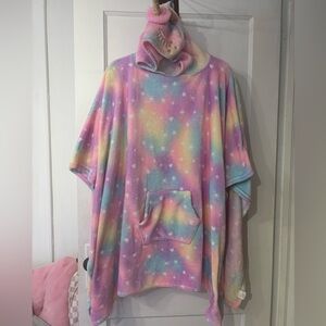 Cozy Kids Rainbow Unicorn Star Pajama Blanket Poncho Robe